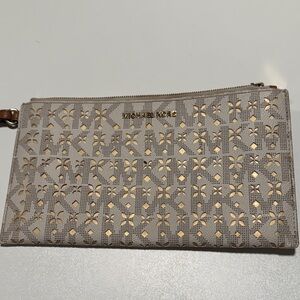Michael Kors Patterned Beige and Gold Clutch